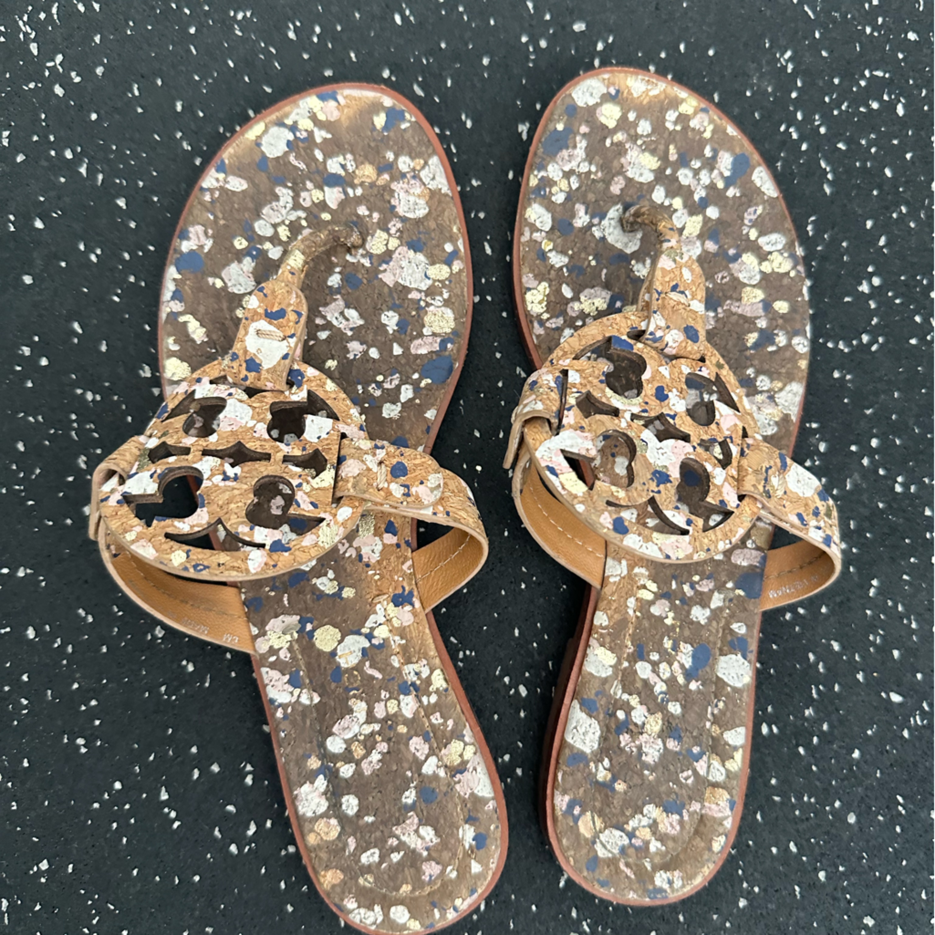 Tory Burch Millers Size 6 Cork With Blue Pink White Dots